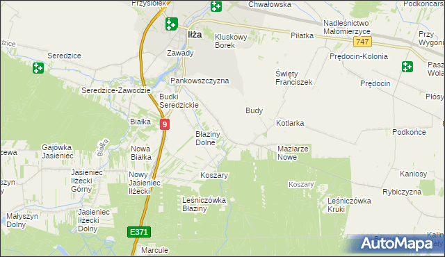 mapa Błaziny Górne, Błaziny Górne na mapie Targeo