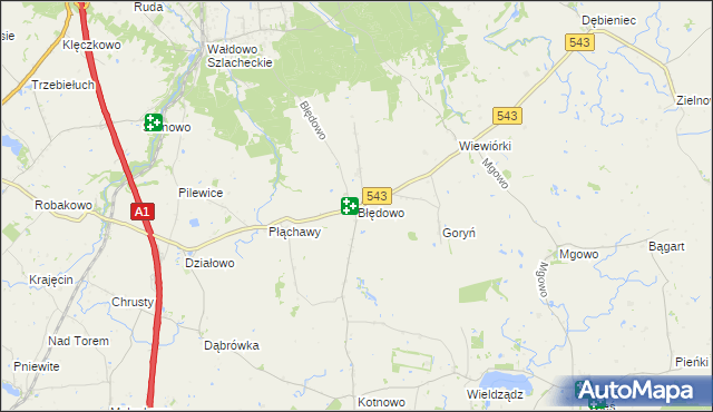 mapa Błędowo gmina Płużnica, Błędowo gmina Płużnica na mapie Targeo