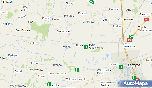 mapa Błonie gmina Łęczyca, Błonie gmina Łęczyca na mapie Targeo