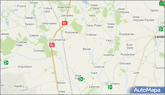 mapa Błonie gmina Lubień Kujawski, Błonie gmina Lubień Kujawski na mapie Targeo