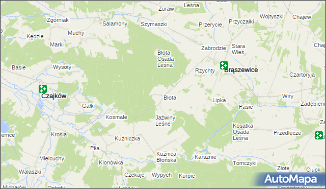 mapa Błota gmina Brąszewice, Błota gmina Brąszewice na mapie Targeo