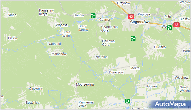 mapa Błotnica gmina Stąporków, Błotnica gmina Stąporków na mapie Targeo