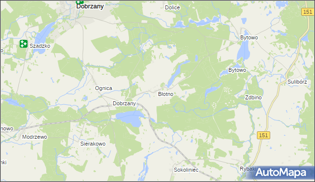 mapa Błotno gmina Dobrzany, Błotno gmina Dobrzany na mapie Targeo