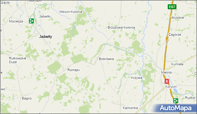 mapa Bobrówka gmina Jaświły, Bobrówka gmina Jaświły na mapie Targeo