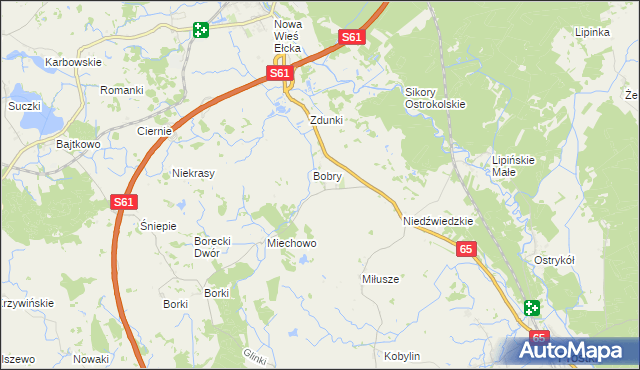 mapa Bobry gmina Prostki, Bobry gmina Prostki na mapie Targeo