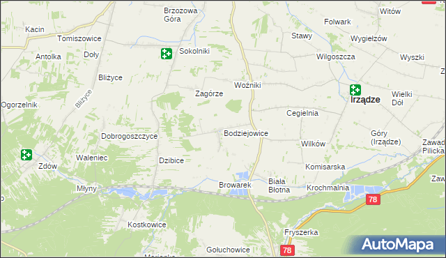 mapa Bodziejowice, Bodziejowice na mapie Targeo