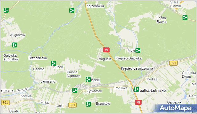 mapa Bogucin gmina Garbatka-Letnisko, Bogucin gmina Garbatka-Letnisko na mapie Targeo