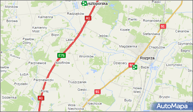 mapa Bogumiłów gmina Rozprza, Bogumiłów gmina Rozprza na mapie Targeo