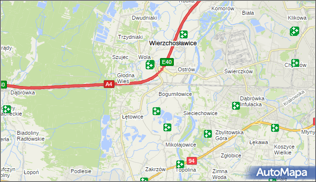 mapa Bogumiłowice gmina Wierzchosławice, Bogumiłowice gmina Wierzchosławice na mapie Targeo