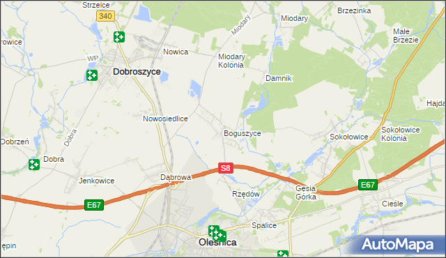 mapa Boguszyce gmina Oleśnica, Boguszyce gmina Oleśnica na mapie Targeo
