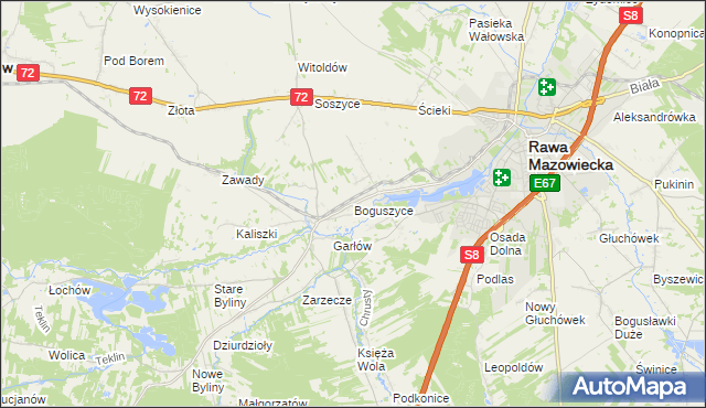 mapa Boguszyce gmina Rawa Mazowiecka, Boguszyce gmina Rawa Mazowiecka na mapie Targeo