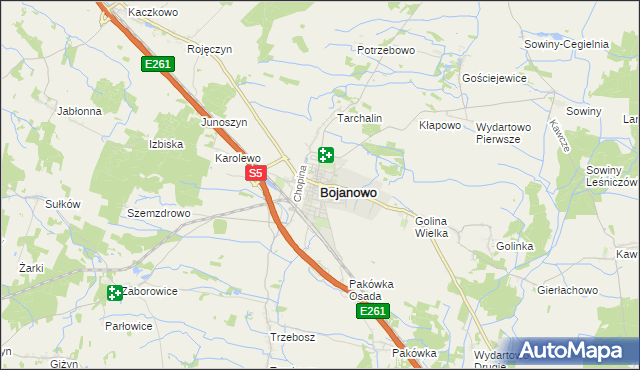 mapa Bojanowo powiat rawicki, Bojanowo powiat rawicki na mapie Targeo