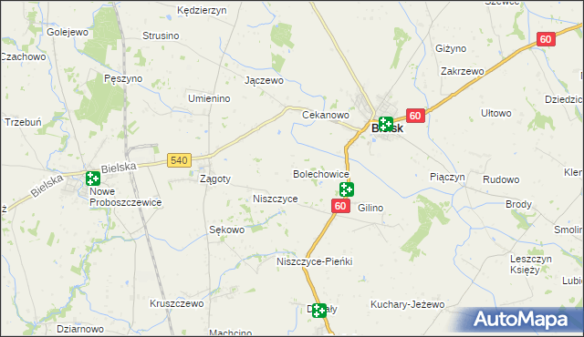 mapa Bolechowice gmina Bielsk, Bolechowice gmina Bielsk na mapie Targeo