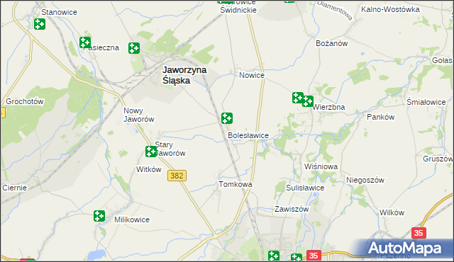 mapa Bolesławice gmina Jaworzyna Śląska, Bolesławice gmina Jaworzyna Śląska na mapie Targeo