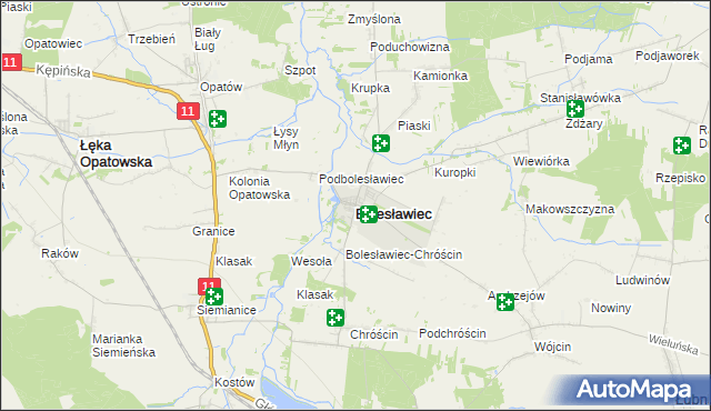 mapa Bolesławiec powiat wieruszowski, Bolesławiec powiat wieruszowski na mapie Targeo