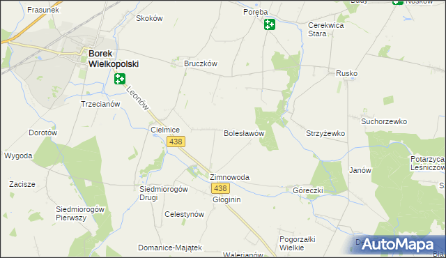 mapa Bolesławów gmina Borek Wielkopolski, Bolesławów gmina Borek Wielkopolski na mapie Targeo