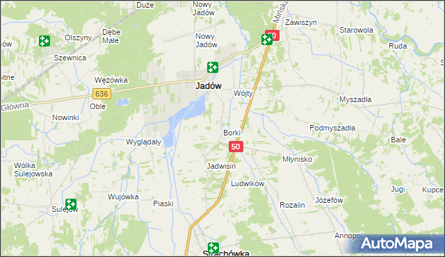 mapa Borki gmina Jadów, Borki gmina Jadów na mapie Targeo