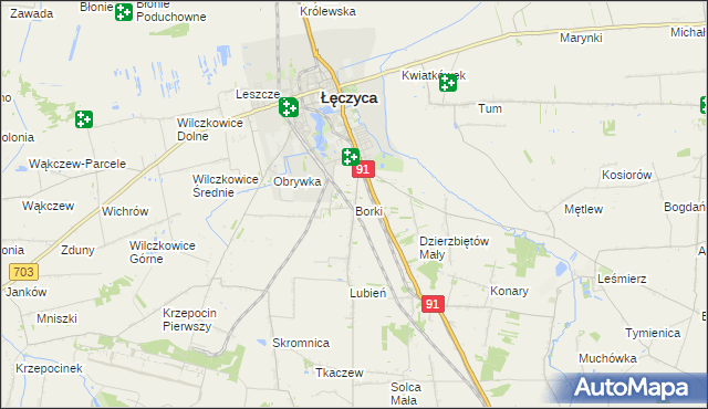 mapa Borki gmina Łęczyca, Borki gmina Łęczyca na mapie Targeo