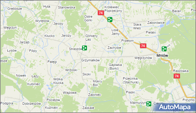 mapa Borki gmina Mniów, Borki gmina Mniów na mapie Targeo