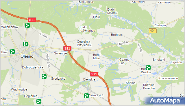 mapa Borki Małe gmina Olesno, Borki Małe gmina Olesno na mapie Targeo