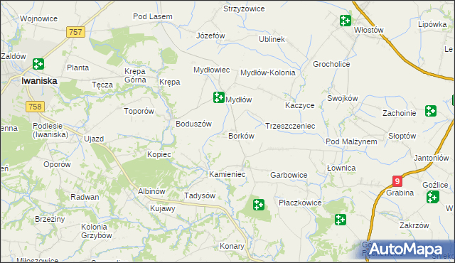 mapa Borków gmina Iwaniska, Borków gmina Iwaniska na mapie Targeo