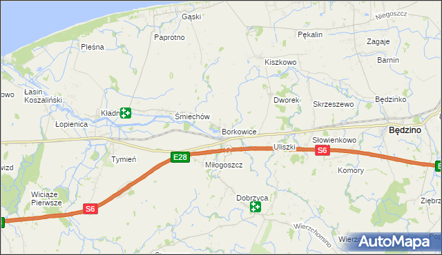 mapa Borkowice gmina Będzino, Borkowice gmina Będzino na mapie Targeo