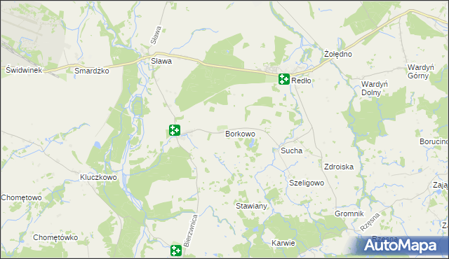 mapa Borkowo gmina Połczyn-Zdrój, Borkowo gmina Połczyn-Zdrój na mapie Targeo