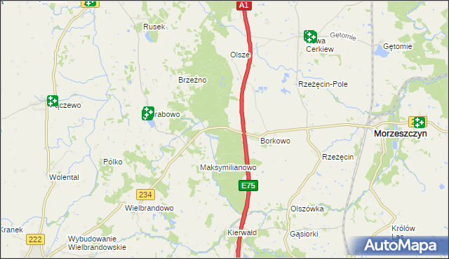 mapa Borkowo Leśne, Borkowo Leśne na mapie Targeo