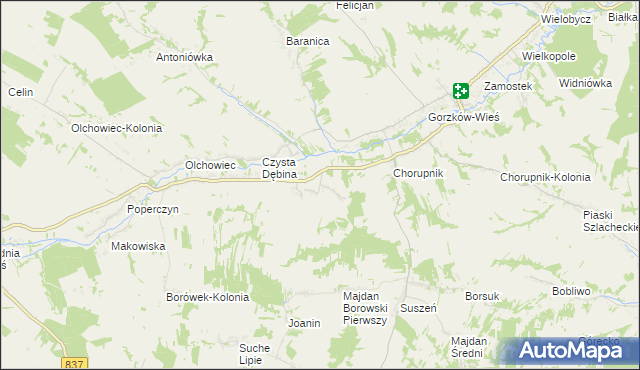 mapa Borów-Kolonia gmina Gorzków, Borów-Kolonia gmina Gorzków na mapie Targeo