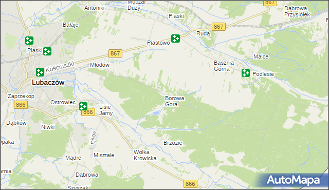 mapa Borowa Góra gmina Lubaczów, Borowa Góra gmina Lubaczów na mapie Targeo