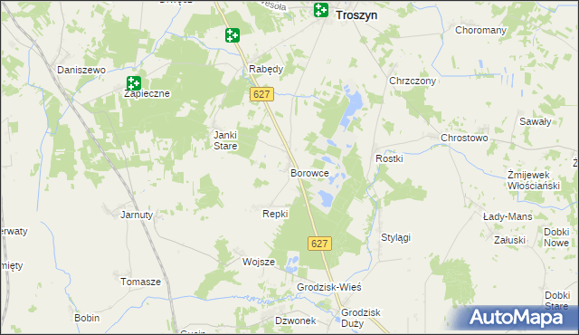 mapa Borowce gmina Troszyn, Borowce gmina Troszyn na mapie Targeo