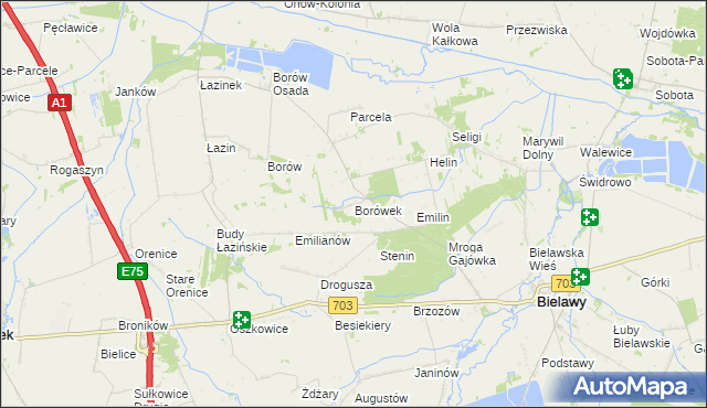 mapa Borówek gmina Bielawy, Borówek gmina Bielawy na mapie Targeo