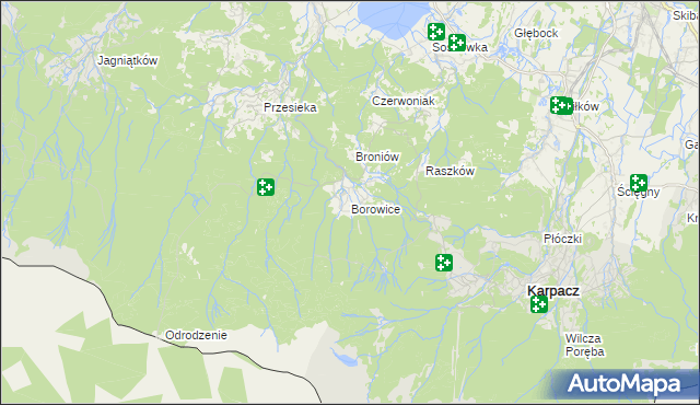 mapa Borowice gmina Podgórzyn, Borowice gmina Podgórzyn na mapie Targeo