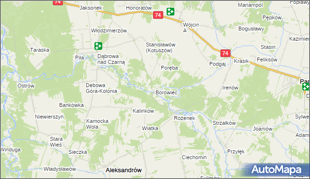 mapa Borowiec gmina Aleksandrów, Borowiec gmina Aleksandrów na mapie Targeo