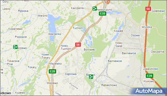 mapa Borowiec gmina Żukowo, Borowiec gmina Żukowo na mapie Targeo