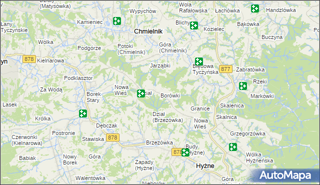 mapa Borówki gmina Chmielnik, Borówki gmina Chmielnik na mapie Targeo