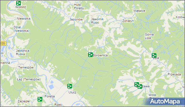 mapa Borownica gmina Bircza, Borownica gmina Bircza na mapie Targeo