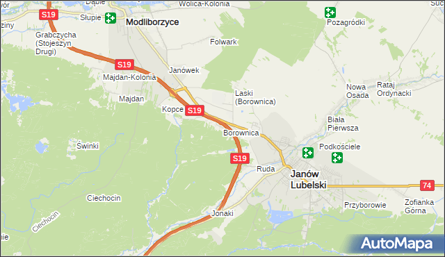 mapa Borownica gmina Janów Lubelski, Borownica gmina Janów Lubelski na mapie Targeo