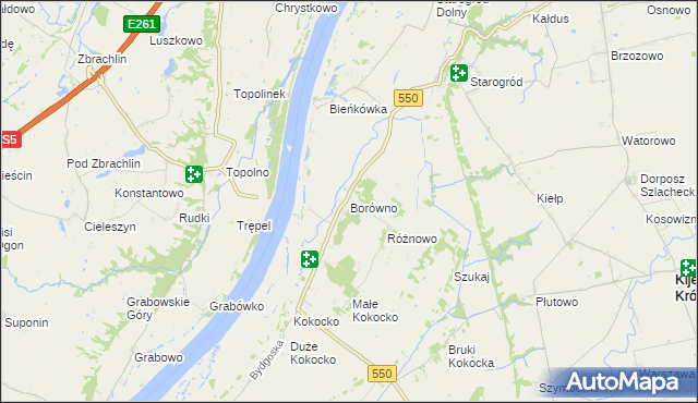 mapa Borówno gmina Chełmno, Borówno gmina Chełmno na mapie Targeo