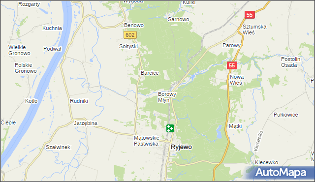 mapa Borowy Młyn gmina Ryjewo, Borowy Młyn gmina Ryjewo na mapie Targeo