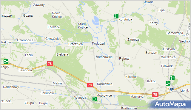 mapa Borszowice gmina Imielno, Borszowice gmina Imielno na mapie Targeo