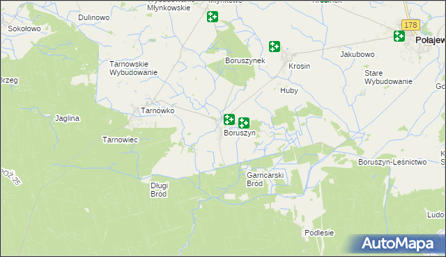 mapa Boruszyn gmina Połajewo, Boruszyn gmina Połajewo na mapie Targeo