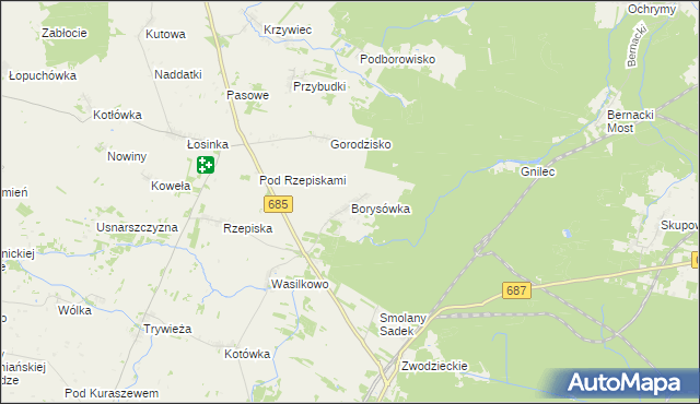 mapa Borysówka gmina Hajnówka, Borysówka gmina Hajnówka na mapie Targeo