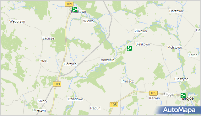 mapa Borzęcin gmina Gryfice, Borzęcin gmina Gryfice na mapie Targeo