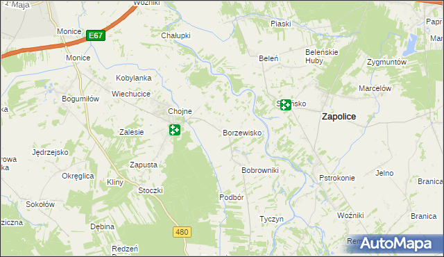 mapa Borzewisko gmina Sieradz, Borzewisko gmina Sieradz na mapie Targeo