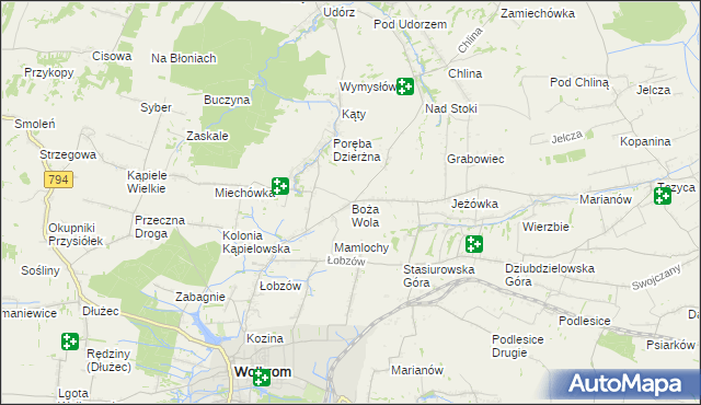 mapa Boża Wola gmina Wolbrom, Boża Wola gmina Wolbrom na mapie Targeo