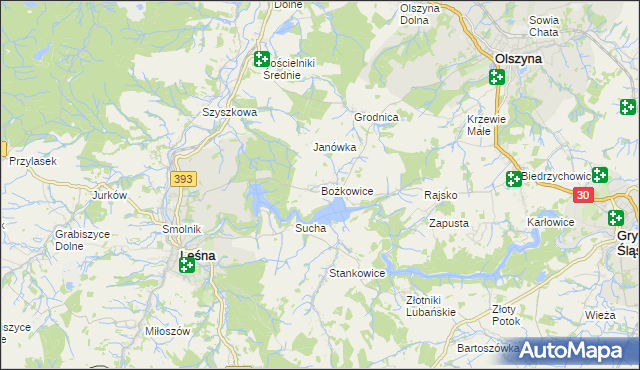 mapa Bożkowice, Bożkowice na mapie Targeo