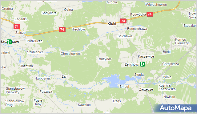 mapa Bożydar gmina Kluki, Bożydar gmina Kluki na mapie Targeo