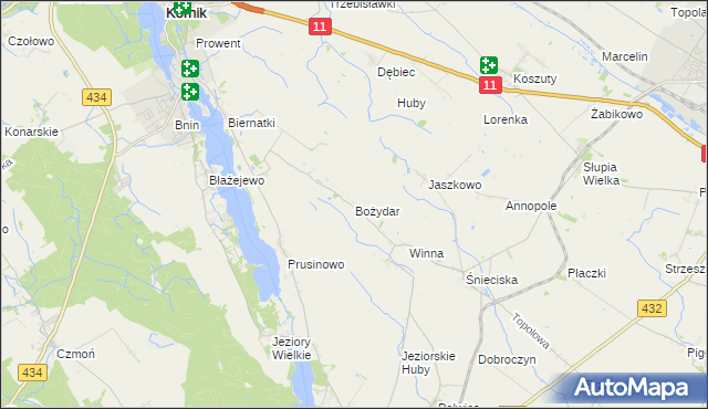 mapa Bożydar gmina Zaniemyśl, Bożydar gmina Zaniemyśl na mapie Targeo