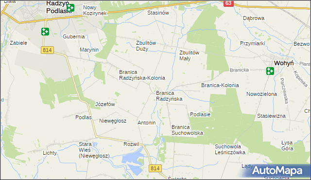 mapa Branica Radzyńska, Branica Radzyńska na mapie Targeo